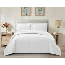 (White, Super King) 3 Piece Emboss Bedspread Quilted Bedding Set Throw
