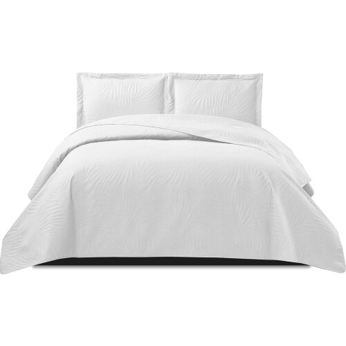 (White, Super King) 3 Piece Emboss Bedspread Quilted Bedding Set Throw 2