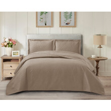 (Mink, Double) 3 Piece Emboss Bedspread Quilted Bedding Set Throw