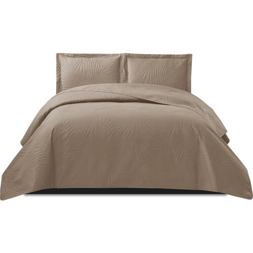 (Mink, Double) 3 Piece Emboss Bedspread Quilted Bedding Set Throw 2