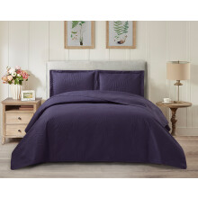 (Aubergine, King) 3 Piece Emboss Bedspread Quilted Bedding Set Throw
