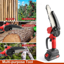 2 Batteries 4+6 4000W Mini Cordless Chainsaw Electric One-Hand Saw Wood Cutter