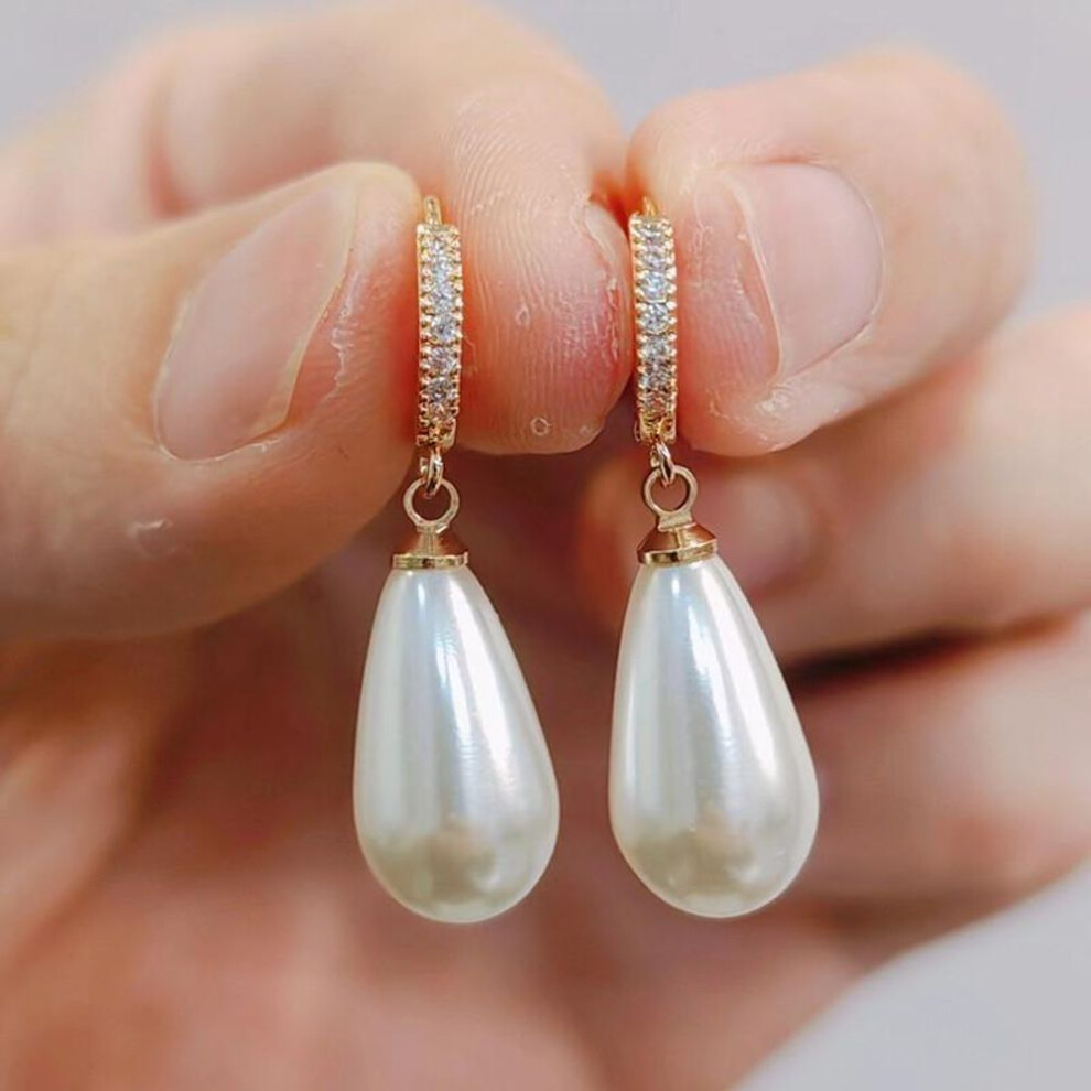 (white) New Korean Trendy Drop-shaped Imitation Pearls Drop Earrings For Women Fashion Zircon Earring Jewelry Party Accessories