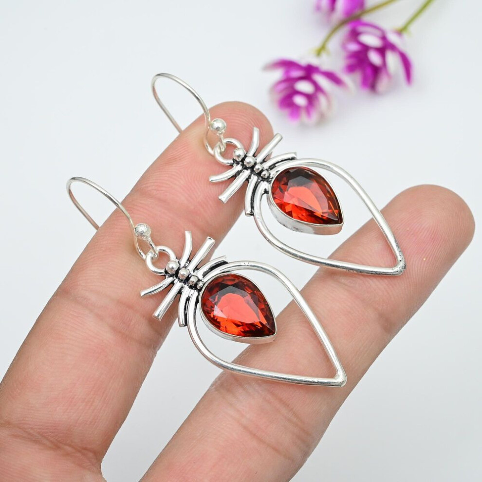Garnet Jewelry, 925 Solid Sterling Silver Earrings, Handmade Gemstone Jewelry Earrings For Memorial Day