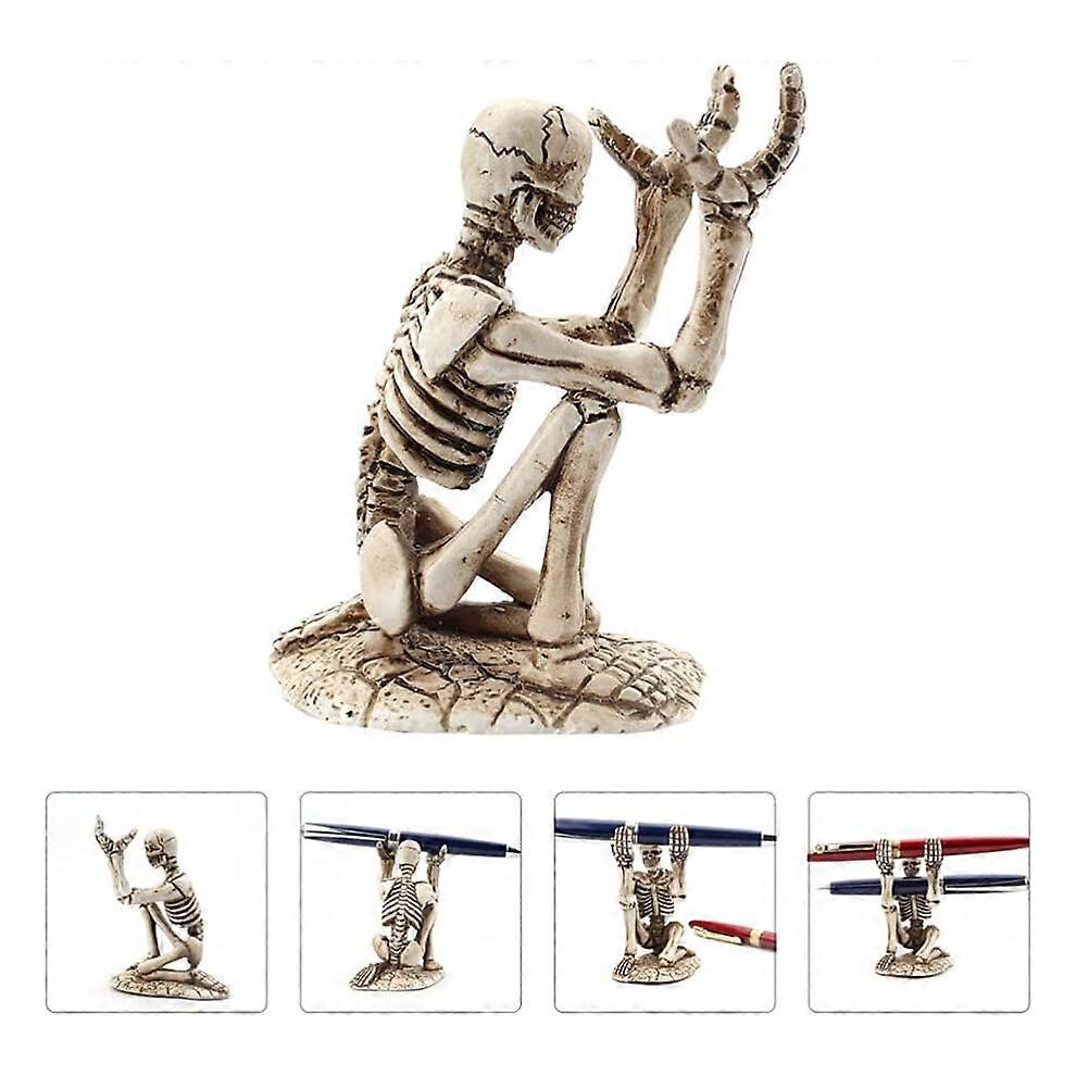 (As show, One size) 1PCS Skull Pen Holder Halloween Skeleton Pencil Holder Bracket Pen rest Creative Desktop Fountain Pen Storage Rack Organizer Makeu