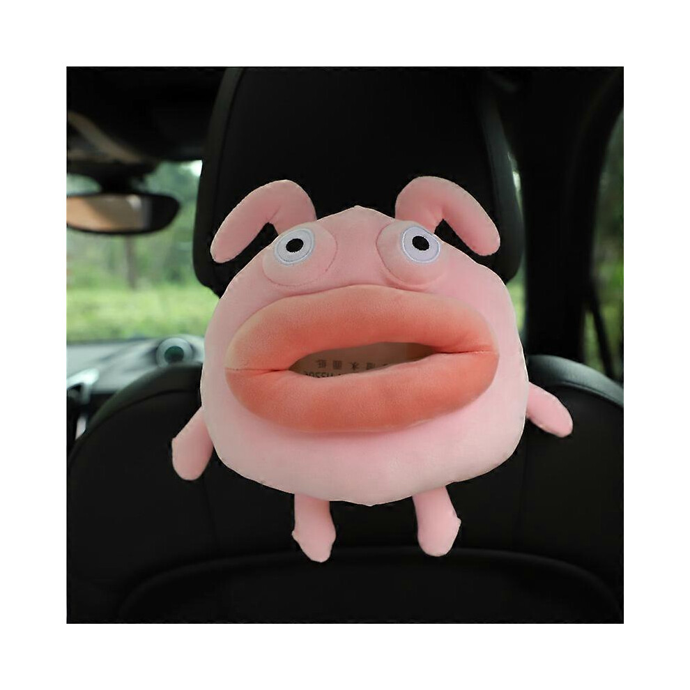 (As Show, One Size) Tissue Box For Car, Cartoon Plush Sausage Mouth Shape Tissue Box,Soft Paper Holder Napkin Paper Holder With Hanging Drawers C Pink