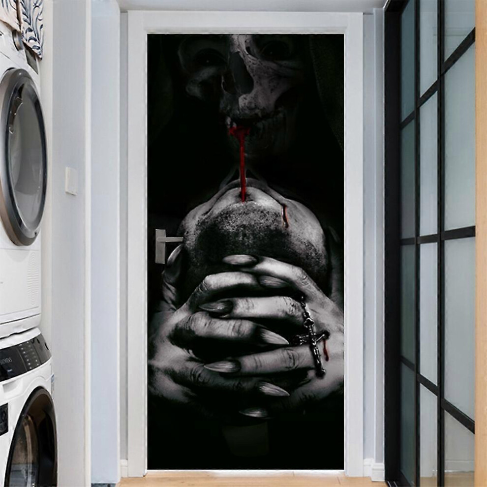 (As show, One size) Halloween 3D scary Ghost Hand Door Stickers, 30 x 79 Inches Ghost Hand Lifelike Door Wallpaper Sticker for Halloween Decoration, P