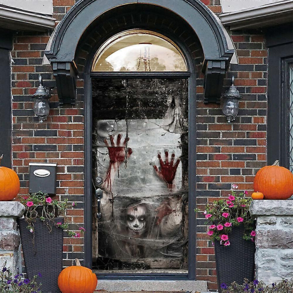 (As show, One size) Halloween 3D Goblin Blood Handprint Door Stickers, 30 x 79 Inches Scary Blood Handprint Lifelike Door Wallpaper Sticker for Hallow