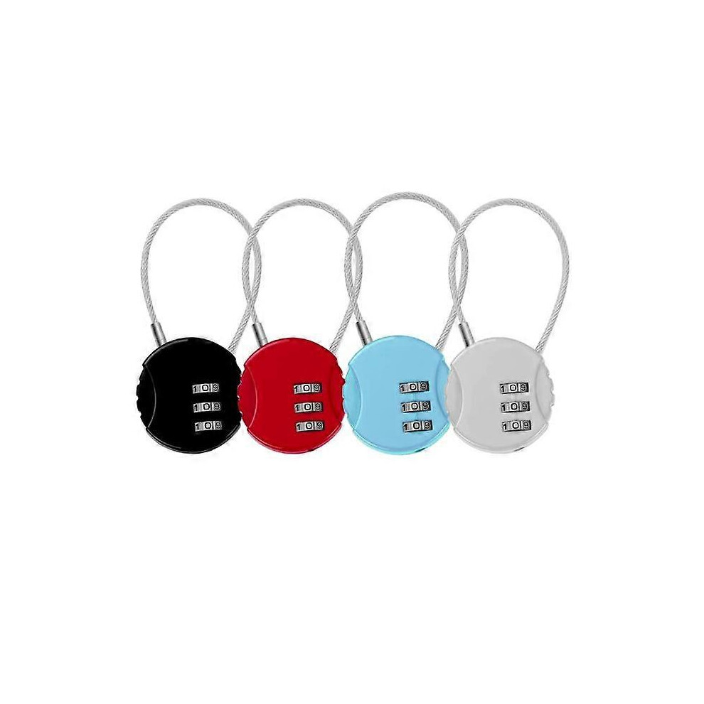 (As show, One size) Set of 4 3-Digit Code Padlocks, Airplane Suitcase Padlocks Small Cable Locks Locker Code Padlocks for Travel Luggage Suitcase Bag Locker (4 Color)