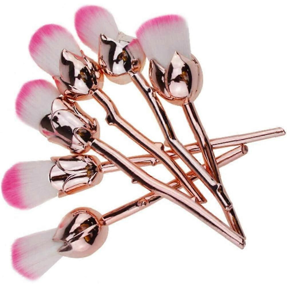(As show, One size) Pack of 6 Pro Soft Rose Makeup Flower Face Contour Brushes Foundation Powder Blush Gold and Pink Brushes,Blush Face Pinecone Tool