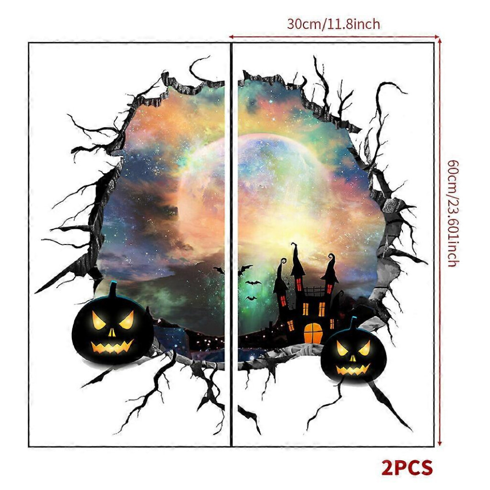 (As show, One size) 1 Pack 3D Halloween Wall Decals Pumpkin Castle Wall removable stickers horror Wall Stickers Wall Floor Art for Bedroom Living Room Shop Decoration, ha