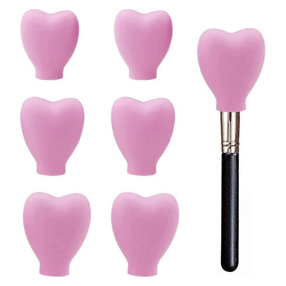 (As show, One size) 6 pcs Make Up Brush Silicone Protection Brush Holder Reusable Heart Makeup Cloth Holder Makeup Brush Head Makeup Brush Holder
