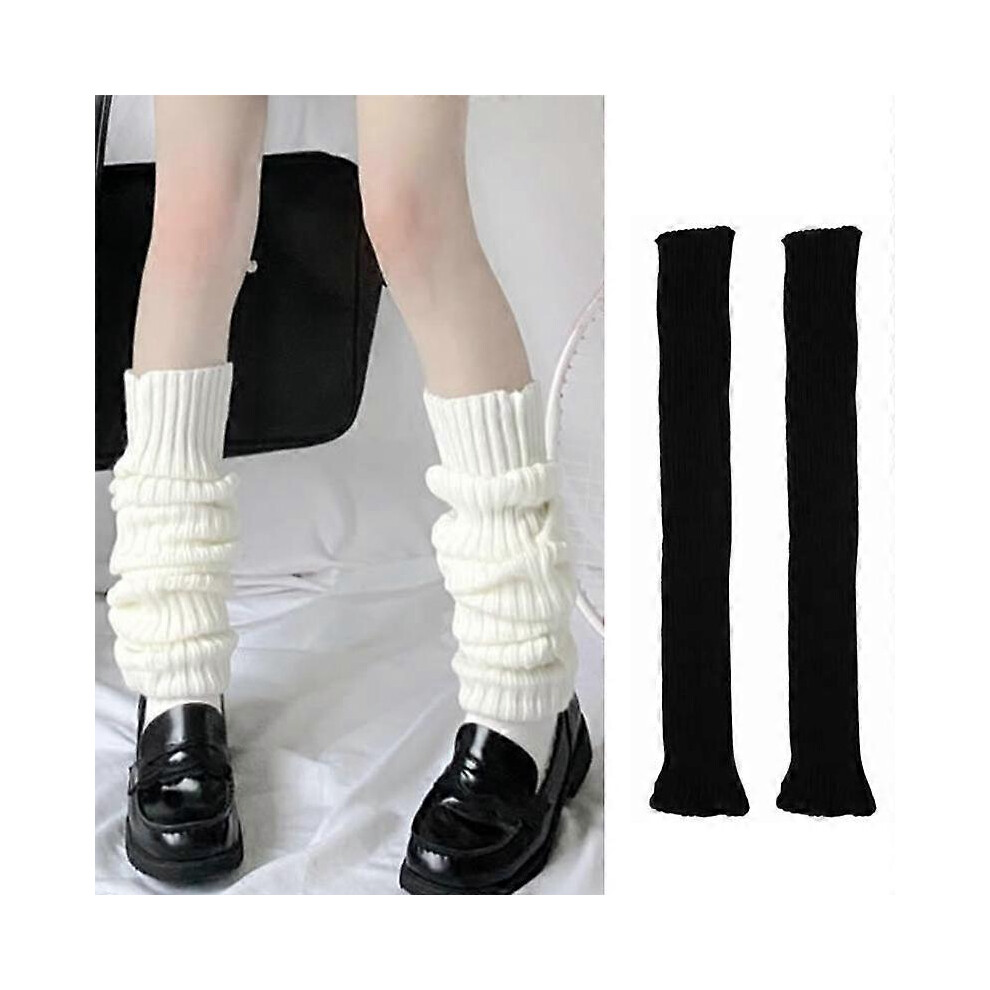 (As show, One size) 1 Pair Women Leg Warmers Over Knee Knitted Autumn Winter Long Tube Windproof Boot Cuffs For Outdoor black