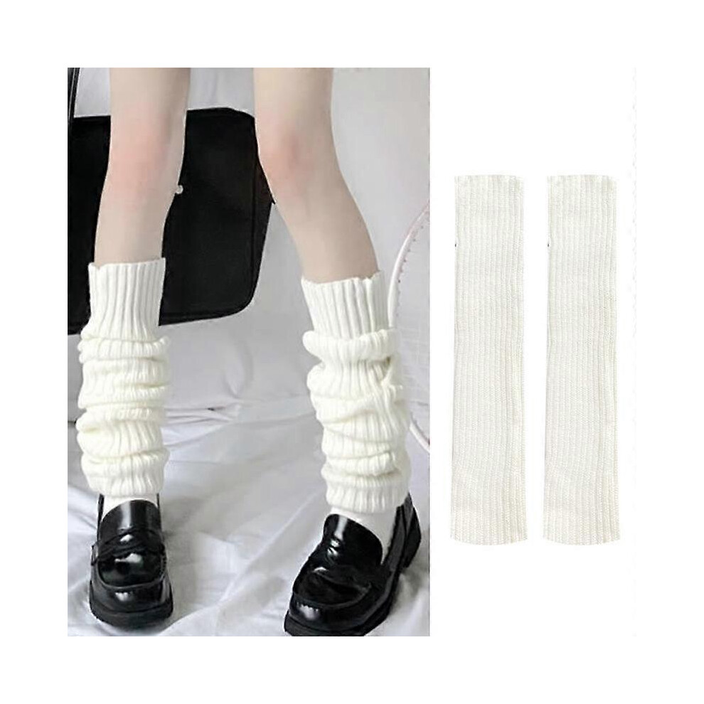 (As show, One size) 1 Pair Women Leg Warmers Over Knee Knitted Autumn Winter Long Tube Windproof Boot Cuffs For Outdoor white