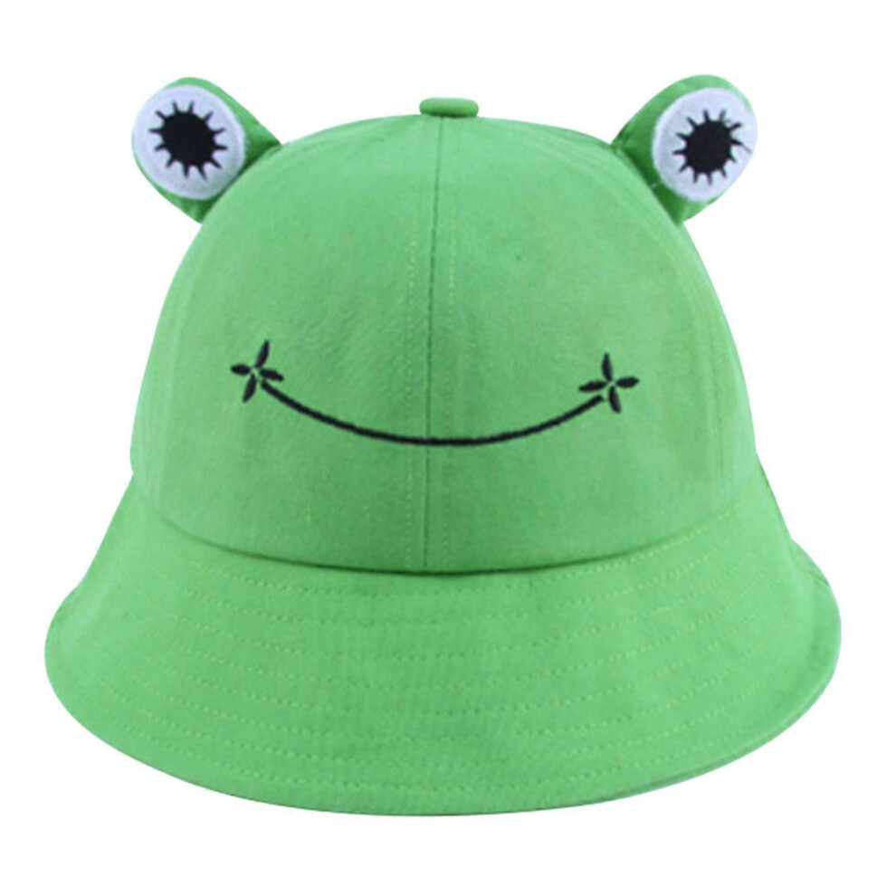(As show, One size) Bucket Hat Breathable Frog Ears Embroidery Pattern Cotton Froggy Fisherman Cap For Women green
