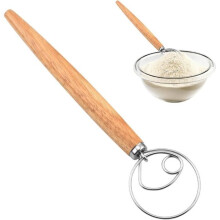 Fouet de cuisine, batteur à œufs manuel, grand batteur à œufs plat, manche en bois, tête en acier inoxydable, outil de cuisson