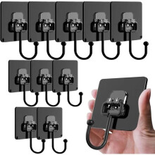 Lot de 10 crochets muraux adhésifs en acier inoxydable, noirs, pour salle de bain et cuisine