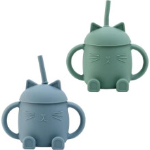 Gobelets pour enfants avec paille, gobelets en silicone anti-fuite, gobelet d'apprentissage avec poignées et couvercle, gobelet d'entraînement