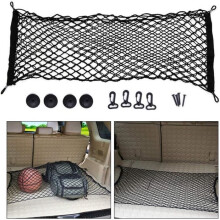 Filet de rangement pour coffre de voiture, avec 4 mousquetons et 4 crochets, renfort élastique, filet à bagages fixe en nylon flexible