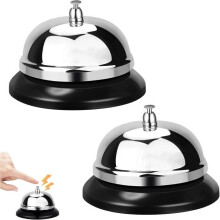 Lot de 2 cloches de table en acier inoxydable, cloches de table en métal, cloches de réception argentées, cloches de service