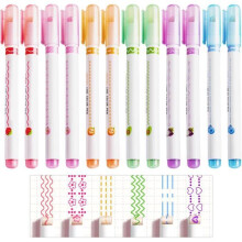 12 surligneurs incurvés, à motifs, colorés, marqueurs de contenu, stylos graffiti pour agendas et scrapbooking