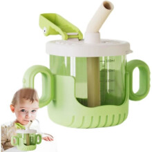 Tasse avec paille, tasse facile à prendre en main, tasse graduée transparente avec couvercle, tasse à deux anses