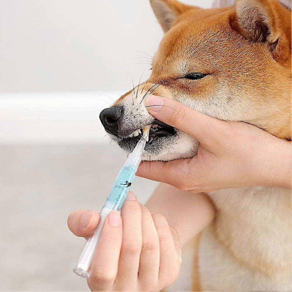 (As show, One size) Pet Teeth Cleaning Kit,dog Cat Tooth Scaler,pet Dog/cat Beauty Toothbrush,5ml,white+blue(2pcs)