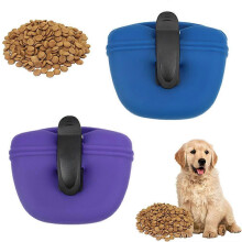 (As show, One size) 2PCS Silicone Dog Treat Pouch-Small Training Bag-Portable Dog Treat Bag for Leash with Magnetic Closure and Waist Clip(bag only, Blue, Purple) , pet t
