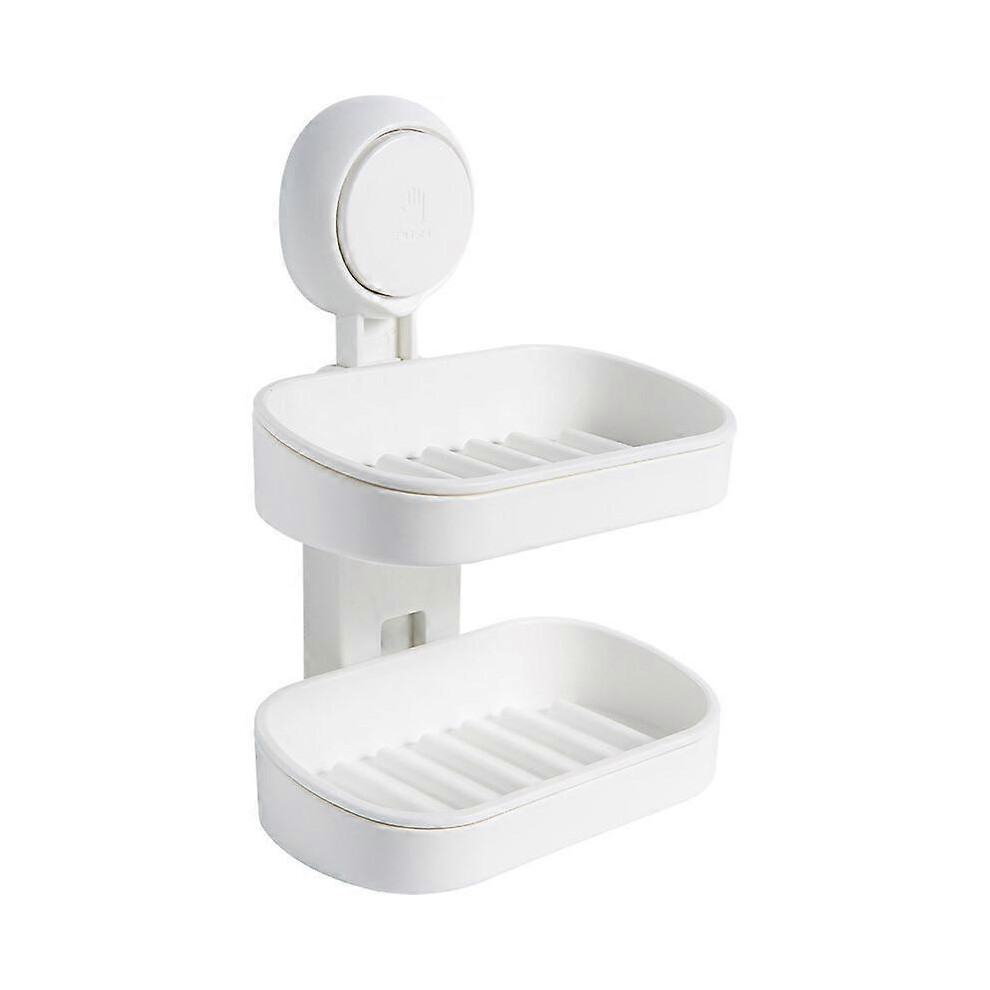 (As show, One size) Double Layer Soap Dish Suction Cup Soap Holder, Strong Sponge Holder for Shower, Bathroom, Tub and Kitchen Sink, Drill-Free, Remov