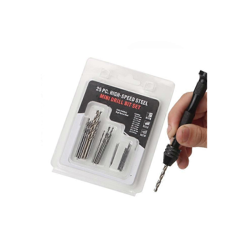 (As show, One size) Mini Hand Drill Twist Drill Bits +25 Micro Twist Drill Bits Cordless Aluminum Pin Vise Rotary Tools Twist Drill Bits Adjustable Pyrography Home Plasti
