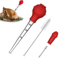 (As show, One size) Turkey baster, Food Grade Baster syringe for cooking and Home Baking Kitchen Tool, Quality Silicone Bulb baster Including Stainless steel Injector nee