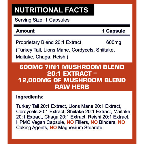 (60 Vegan Capsules) Super 7 Mushroom Blend Mix Boost Immune System 2