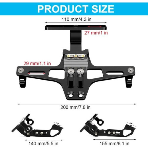 Support de plaque d'immatriculation de moto, support de plaque d'immatriculation universel, avec éclairage d'immatriculation, support de plaque 1