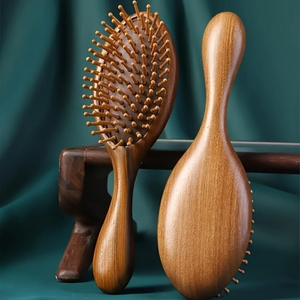 Sandalwood Paddle Cushion Hair Brush, Anti-static Wooden Scalp Massage Comb, Home Use Hair Smoothing Tool, 104 Spherical Teeth For Gentle Detangling