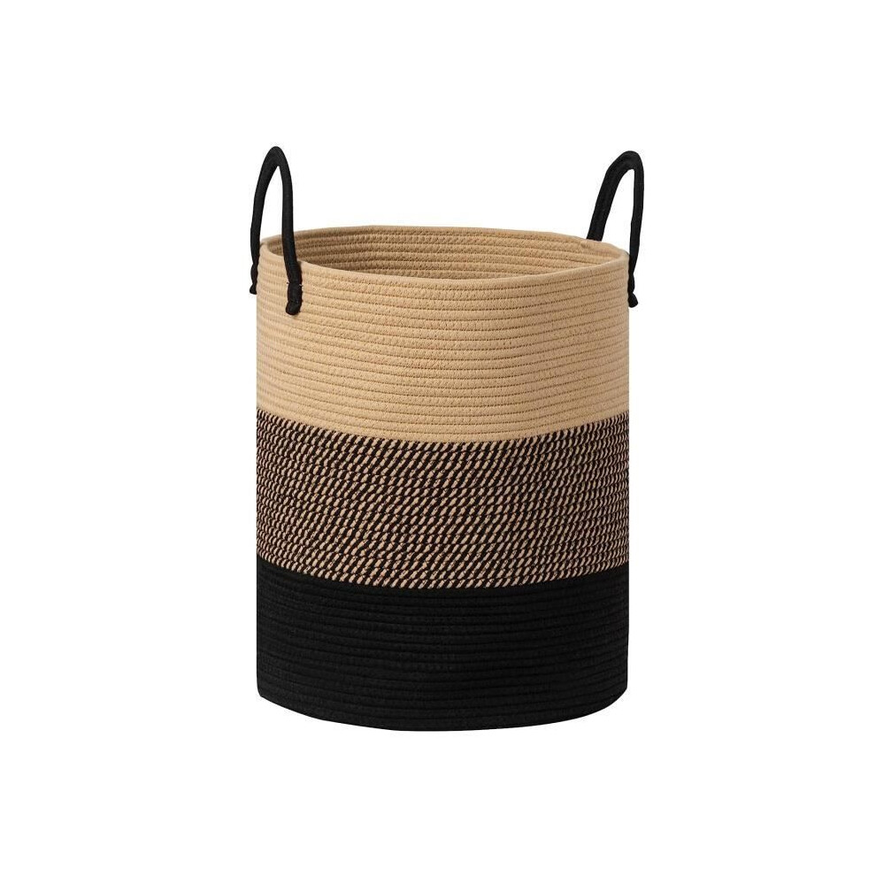 Panier à linge en coton tressé avec anse, panier à linge tressé, panier de rangement pour chambre d'enfant, salle de bain, beige et noir