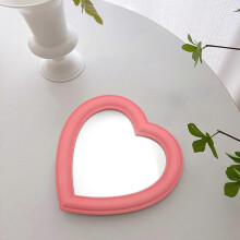 (As show, One size) Pink Love Mirror Desktop Mirror Dual-use Room Heart- Mirror