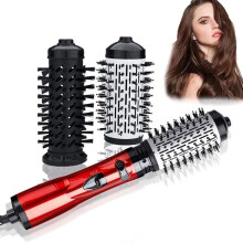 Brosse à friser et sèche-cheveux rotatif 3 en 1 VHV avec 2 brosses interchangeables, rouge