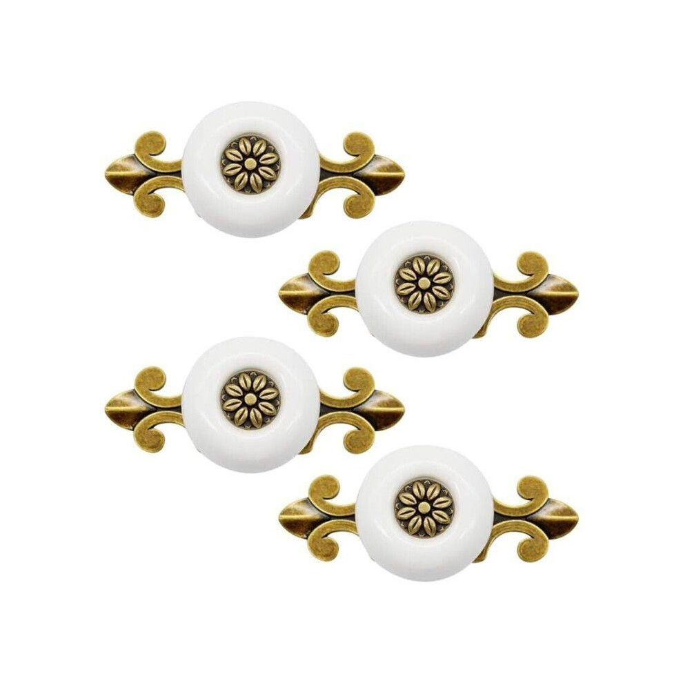 Lot de 4 poignées vintage en céramique blanche VHV