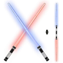 (As show, One size) 2 In 1 Lightsaber Light Up Sword Toy With 7 Colors Changing Halloween Costume Props