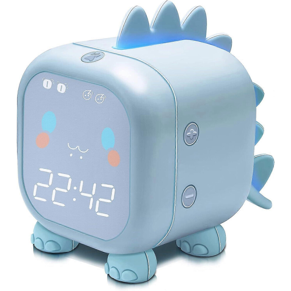 (As show, One size) Kids Alarm Clock with Dinosaur, Digital Alarm Clock for Kids Bedroom, Cute Bedside Clock Children&#39;s Sleep Trainier (Blue)-image-OPC-PHT8RWG-NEW