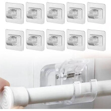 Supports de tringle à rideaux sans perçage, 10 supports de tringle à rideaux autocollants, supports de rideaux transparents