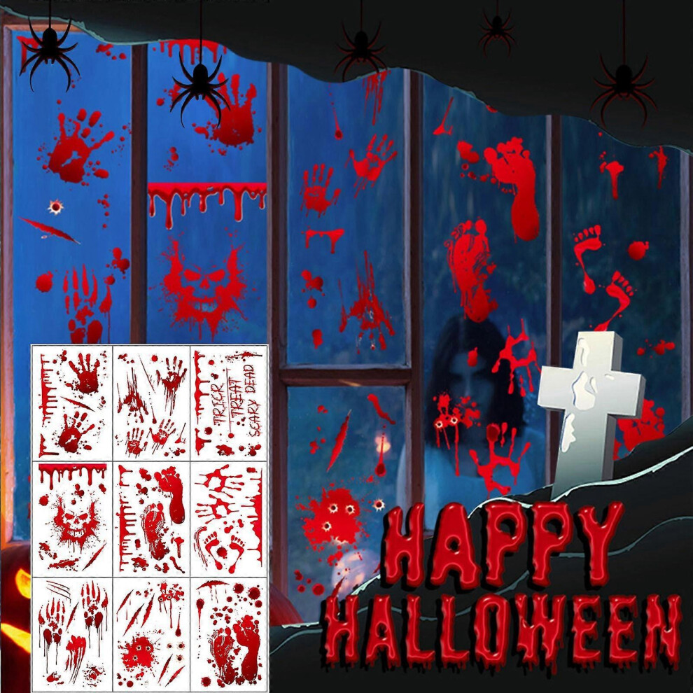 (As show, One size) Halloween Window Stickers, 9 Sheets Halloween Bloody Hands Stickers, Bloody Footprint Handprint Halloween Decorations, for Window,