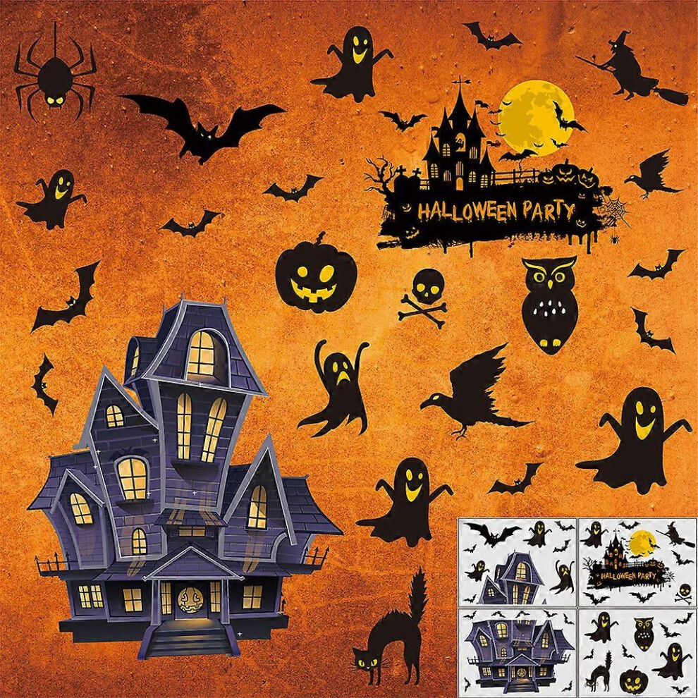 (As show, One size) Sticker Halloween Decoration Deco Decor DIY Window Stickers Glass Vinyl Door Pumpkin Spider Bat Wall Decals Mural for Indoor Home Shop Partyb