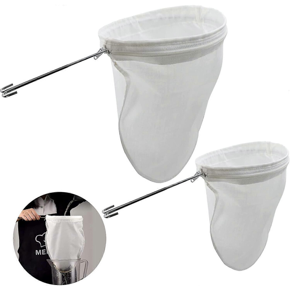 (As show, One size) Brew Bag zum Abseihen Filterbeutel Hop Filter Bag - 2 Pieces Reusable Milk Nut with Zipper and Steel Ring Food Strainer Mesh Draws