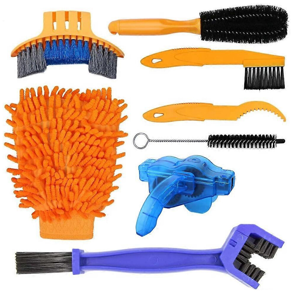 (As Show, One Size) 8 Piece Mtb Bmx Bike Cleaning Kit With Brushes And Chain Cleaner Includedmountain Bike Cleaning Kitbicycle Brush Chain Cleaning To Coral