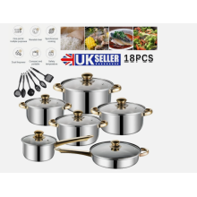 18PCS Induction Non Stick Stainless Steel Cookware Cooking Pot Pan With Lids Set