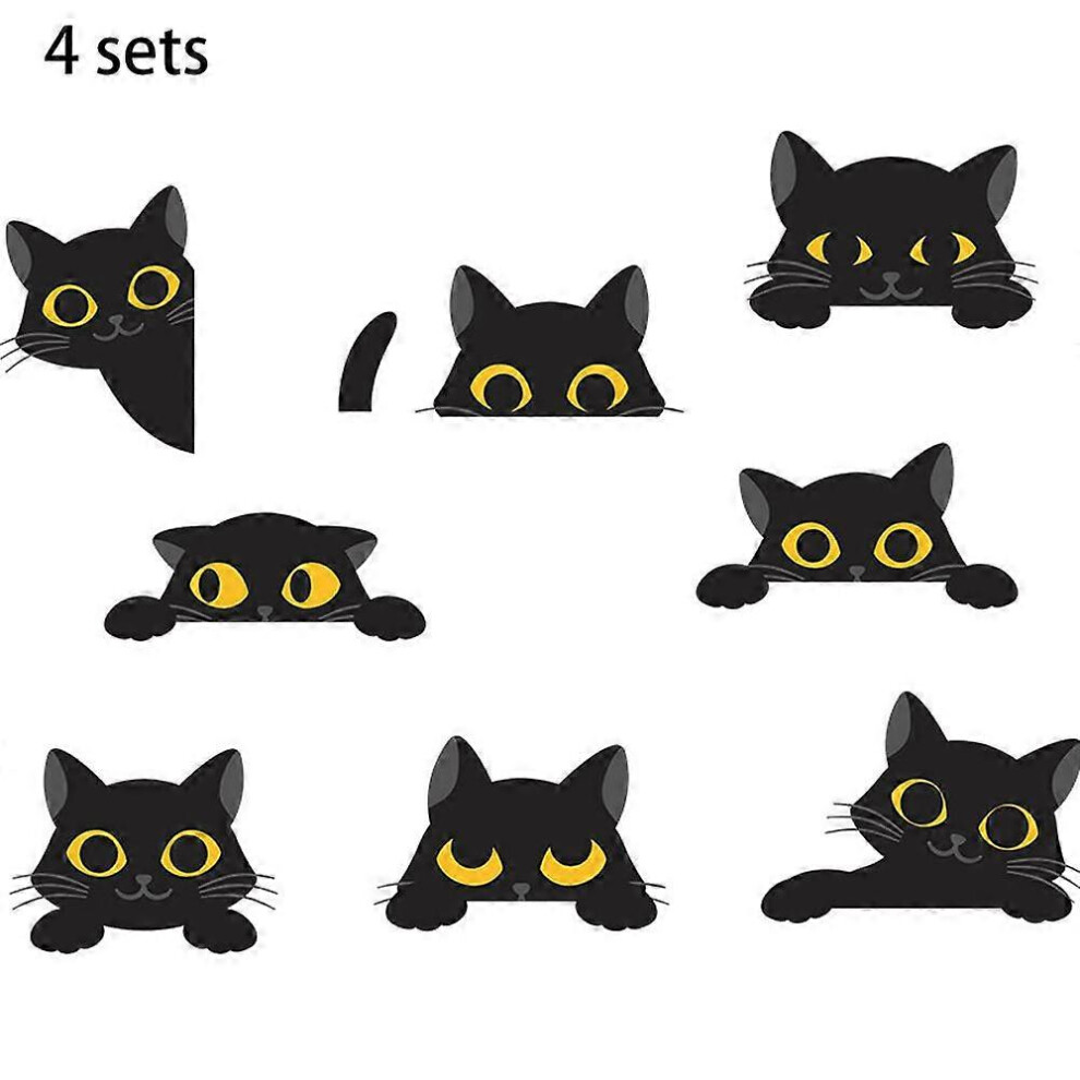 (As Show, One Size) 4 Sets Sticker, Cute Adorable Peeking Kitty Cat Kitten Cartoon Vinyl Sticker, Halloween Party Atmosphere Window Glass Decora Black