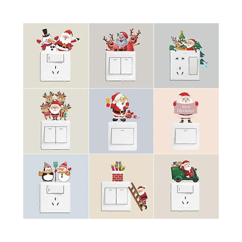 (As show, One size) Christmas Switch Stickers Santa Claus and Snowman Christmas Removable Light Switch Stickers Bedroom Wall Decal for Christmas Decor
