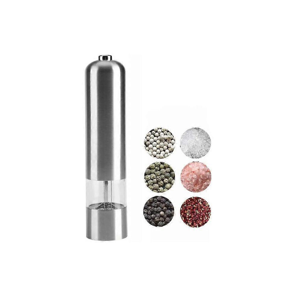 (As show, One size) Electric Pepper Mill, Stainless Steel Salt Mill, Automatic Spice Grinder, Brushed Stainless Steel Electric Grinders Adjustable Roughness with LEDBatte