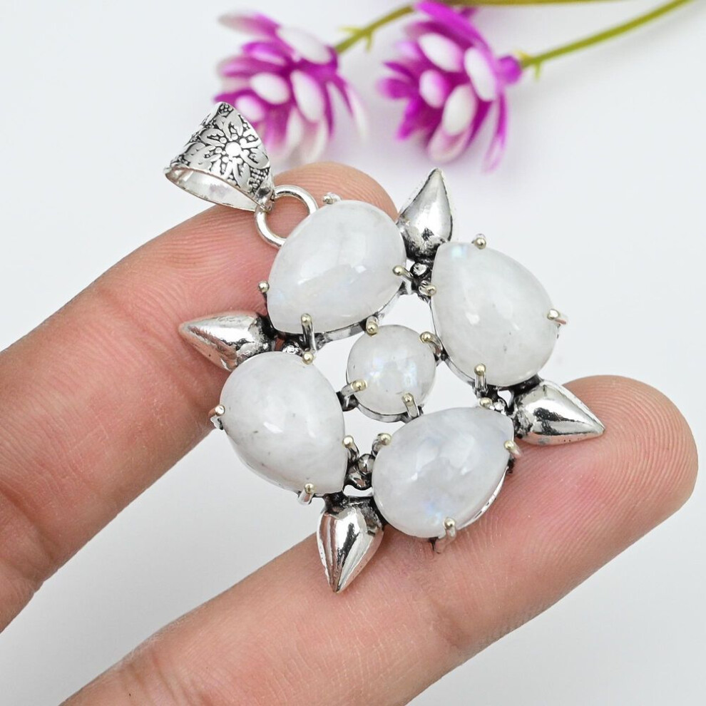 Moonstone 925 Solid Sterling Silver Pendant, Handmade Gemstone Pendant, Gift For Mom Antique Jewelry